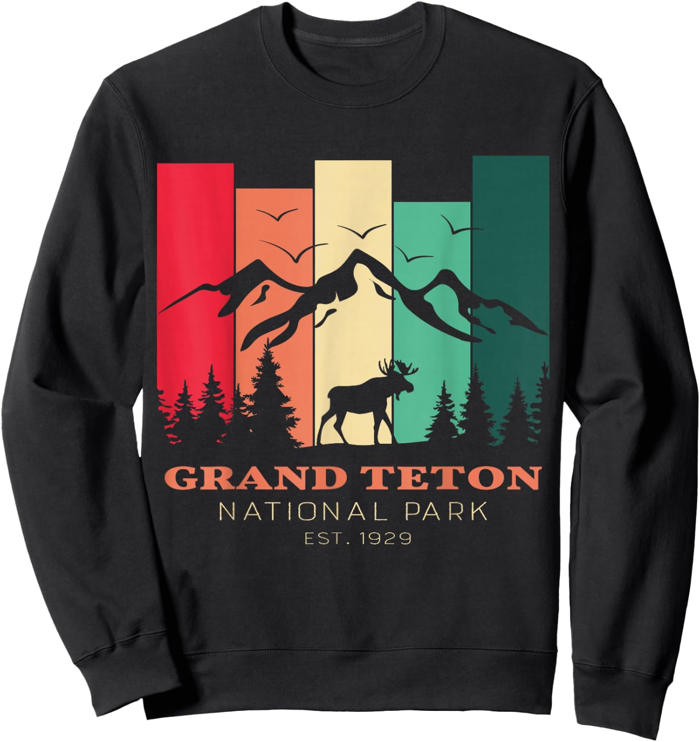 Vintage Grand Teton National Park for kids Hiking Camping Sweatshirt - Sweatshirt | Black