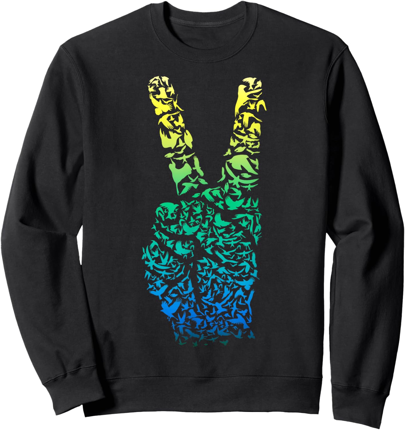 Colorful Birds ASL Finger & Hand Sign Language Peace Sweatshirt - Sweatshirt | Black
