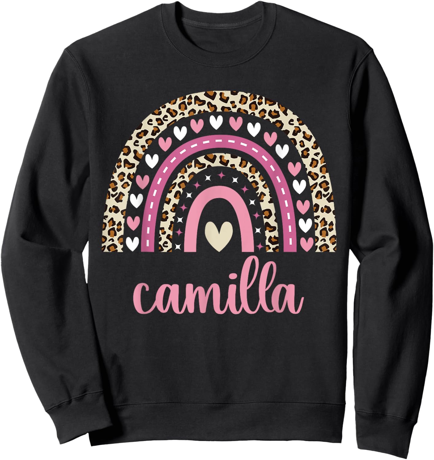 Camilla Rainbow Leopard Personalized Camilla Birthday Sweatshirt - Sweatshirt | Black