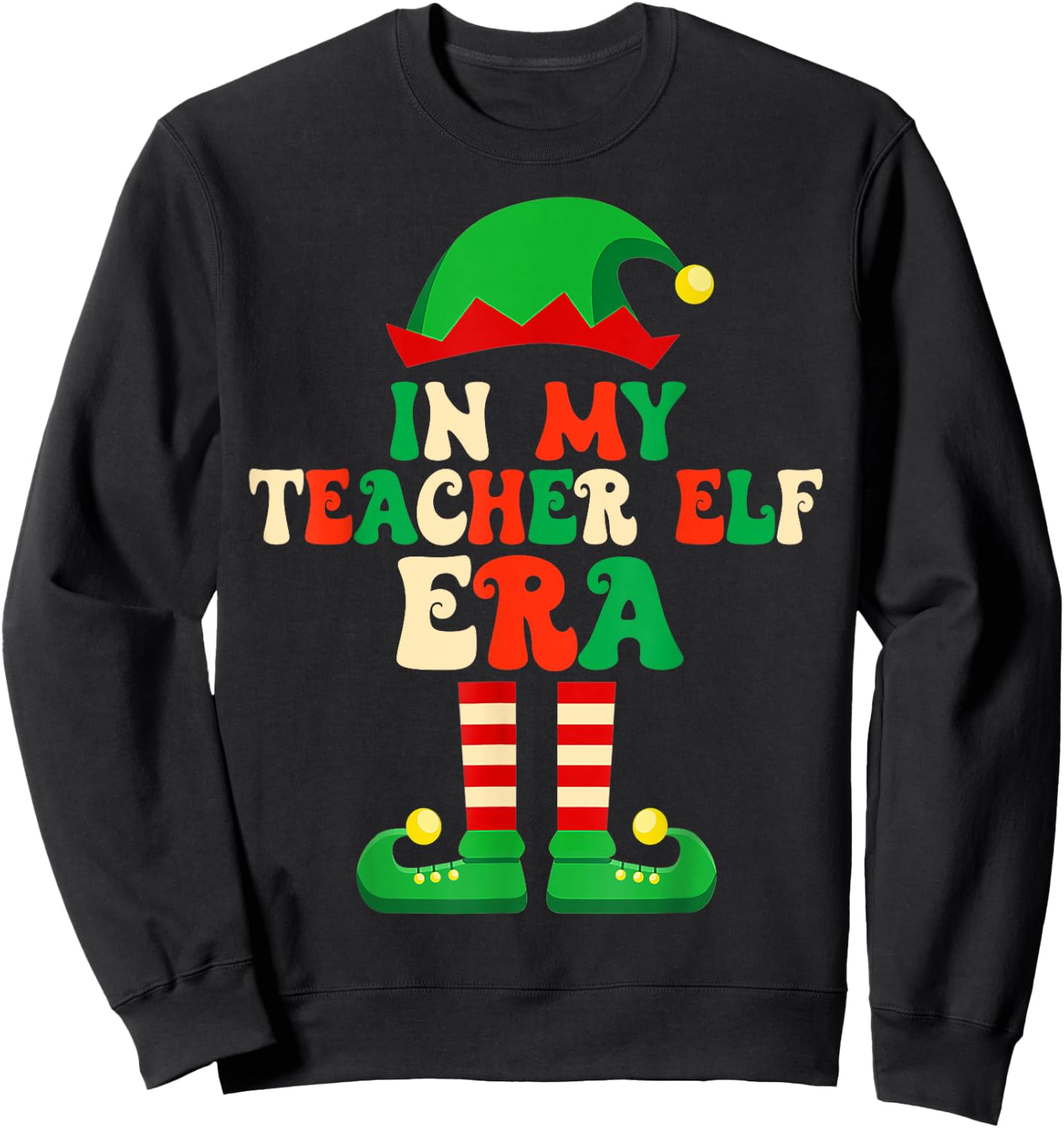 In My Teacher Elf Era Matching Family Christmas Party Pajama Sweatshirt - Sweatshirt | Black