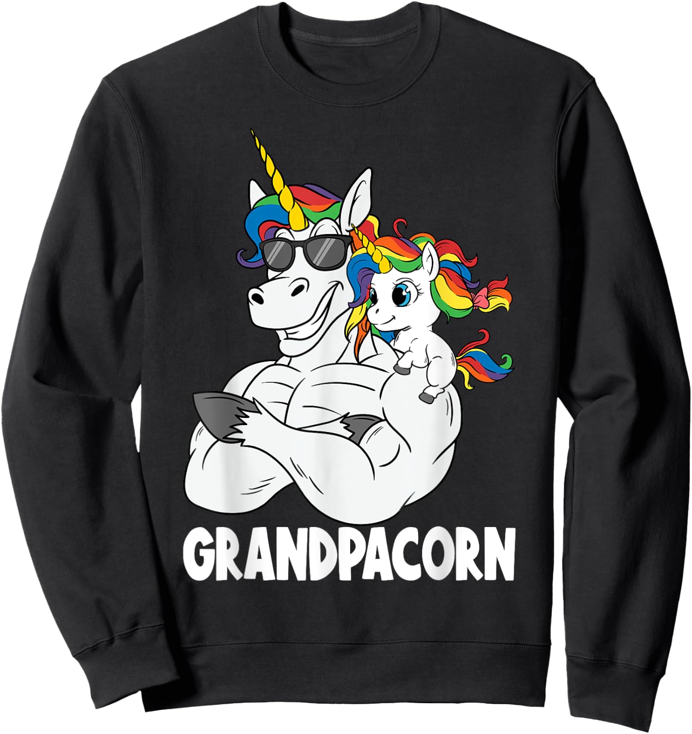Muscle Grandpa Unicorn Old Pops Grandpacorn Grandfather Sweatshirt - Sweatshirt | Black
