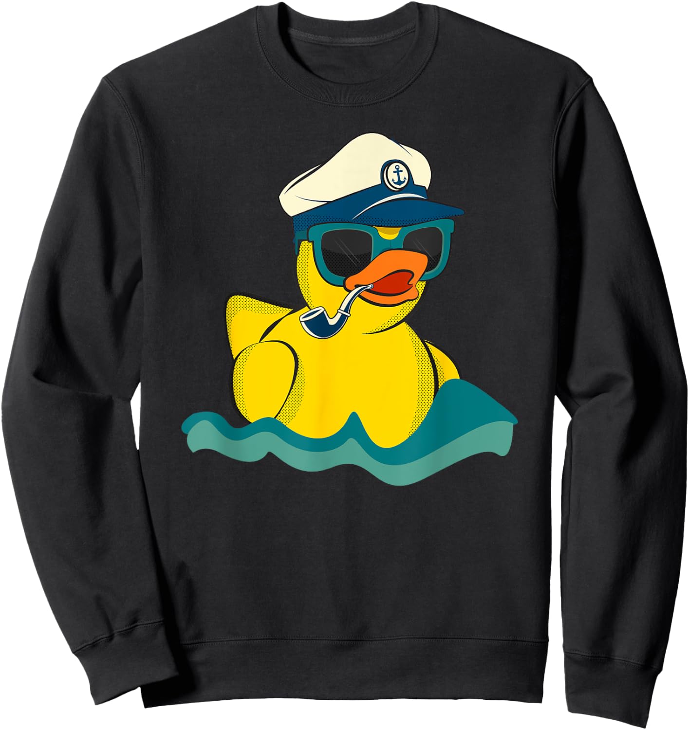 Vintage Yellow Rubber Duck Boat The Captain Duckie Sailor Sweatshirt - Sweatshirt | Black