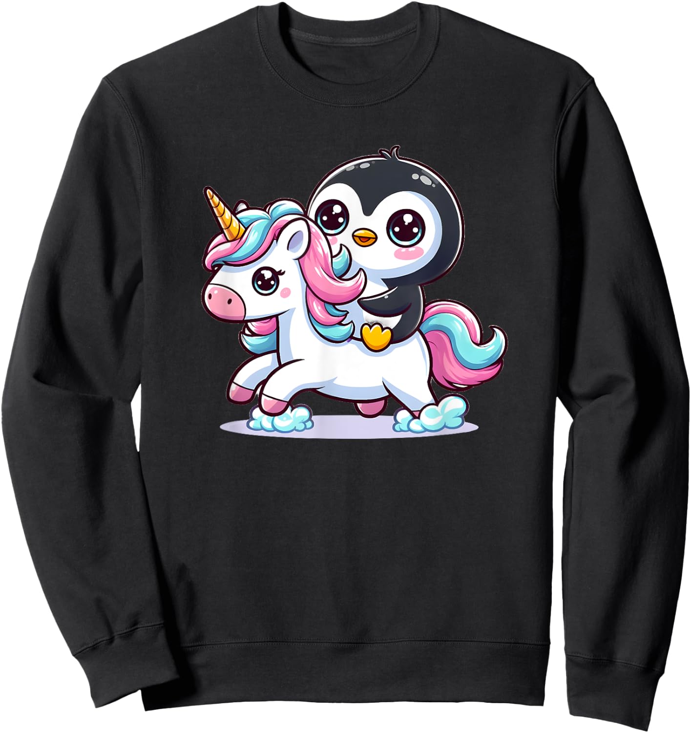 Penguin Riding Unicorn Sweatshirt - Sweatshirt | Black