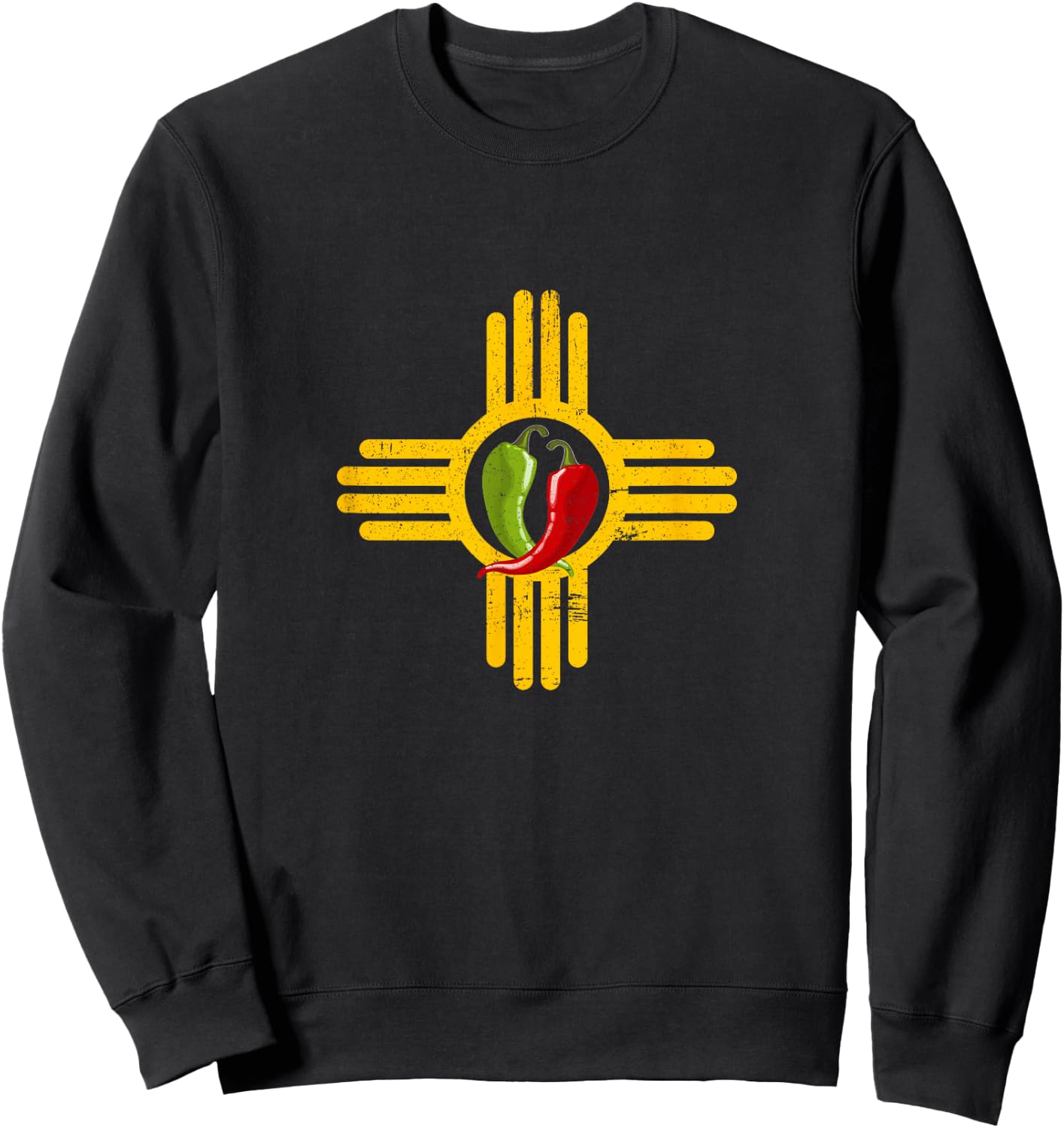 New Mexico Southwest Zia with Red and Green Chile Sweatshirt - Sweatshirt | Black