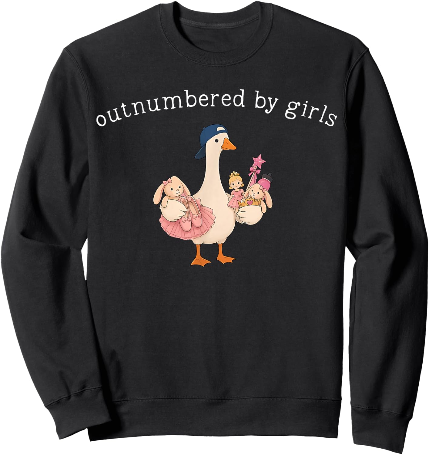 Outnumbered By Girls Funny Dad Goose Fathers Day Sweatshirt - Sweatshirt | Black