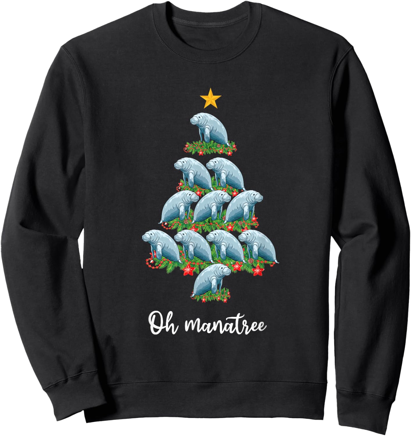 Xmas Tree Decorations Aquatic Animal Funny Manatee Christmas Sweatshirt - Sweatshirt | Black