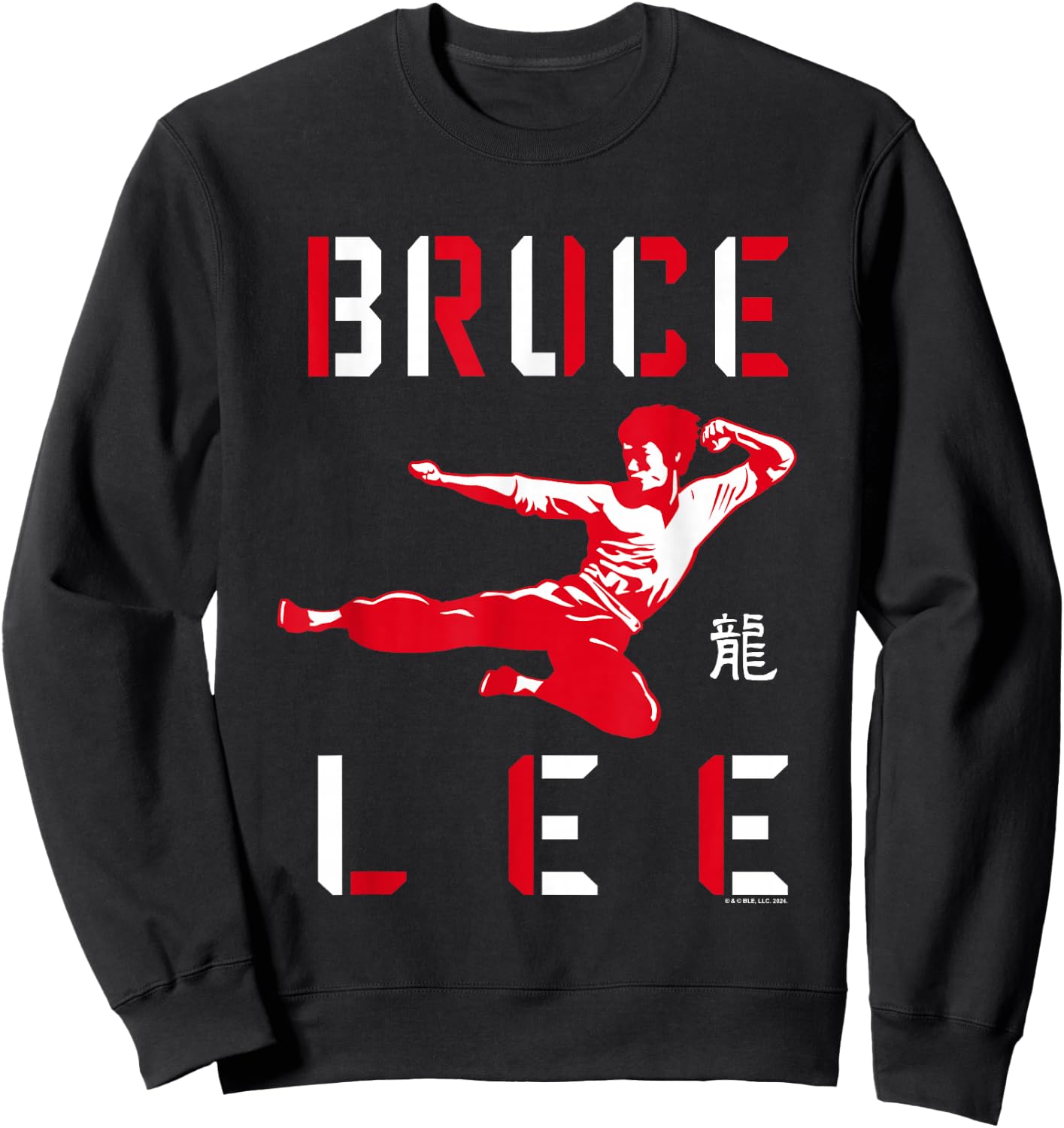 Bruce Lee Flying Kick Shadowed Face Shot , Black, S Sweatshirt - Sweatshirt | Black