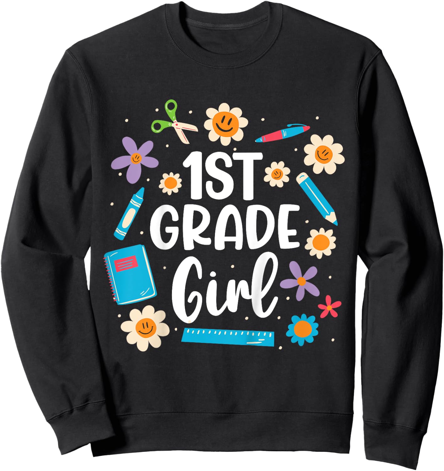 Girls 1st Grade Girl Back To School Sweatshirt - Sweatshirt | Black