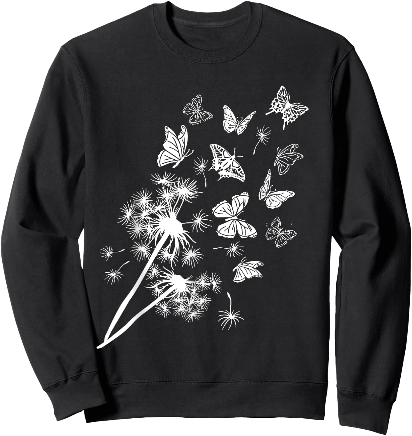 Pusteblume Butterblume mit Schmetterlingen Im Garten Sweatshirt - Sweatshirt | Black