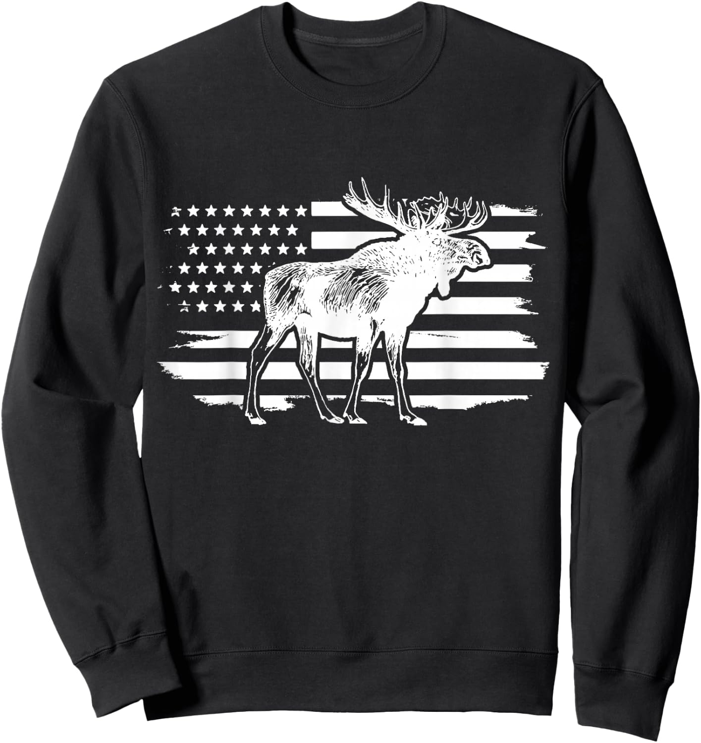 Moose American Flag Vintage Patriotic Sweatshirt - Sweatshirt | Black