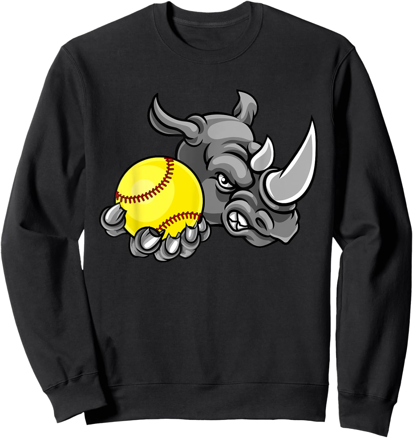 Rhino Softball Animal Cartoon Character Sweatshirt - Sweatshirt | Black