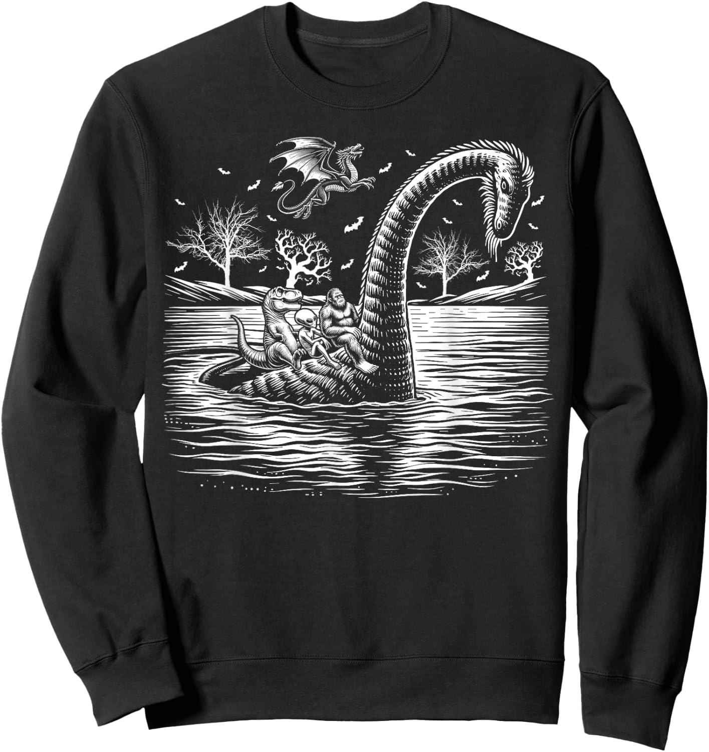 bigfoot Loch Ness monster alien Halloween men women kids Sweatshirt - Sweatshirt | Black