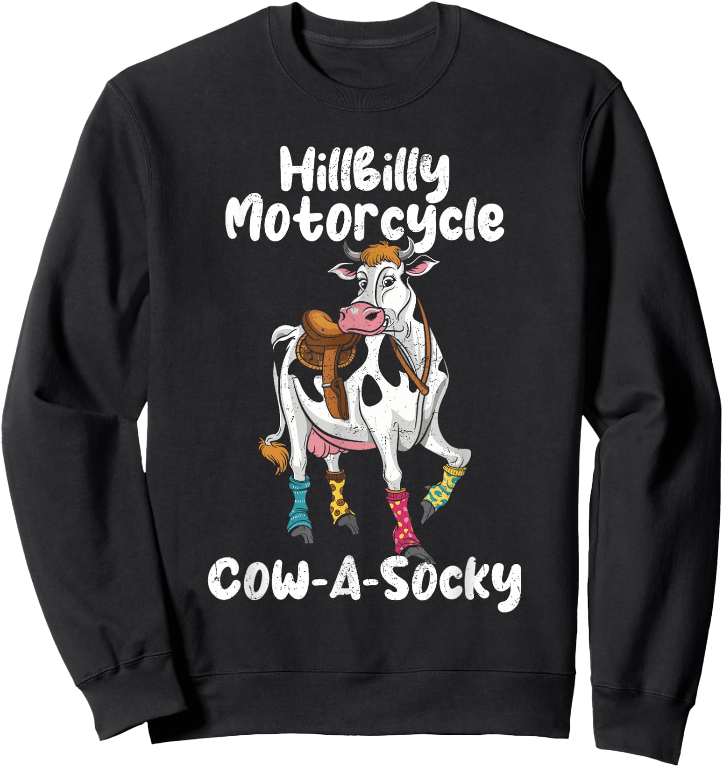 Funny Cow Hillbilly Motorcycle Cow-A-Socky Grunge Sweatshirt - Sweatshirt | Black