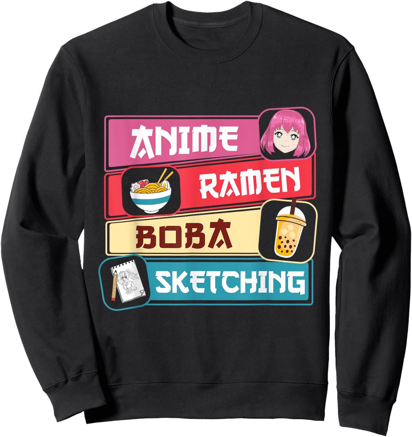 Anime Ramen Boba Sketching Otaku Kawaii Anime Lover Sweatshirt - Sweatshirt | Black