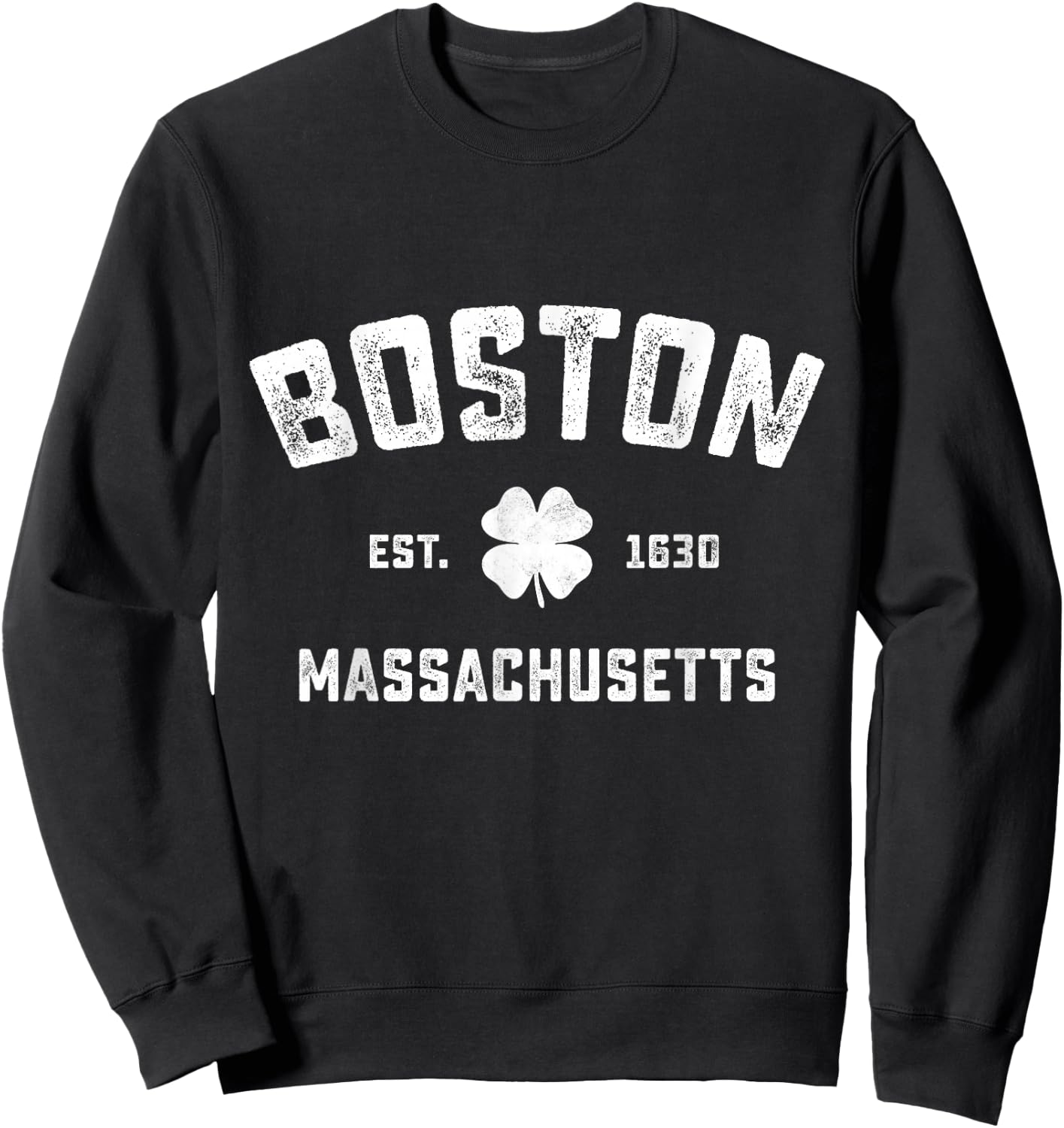 Boston Massachusetts Vintage Shamrock Sports Sweatshirt - Sweatshirt | Black