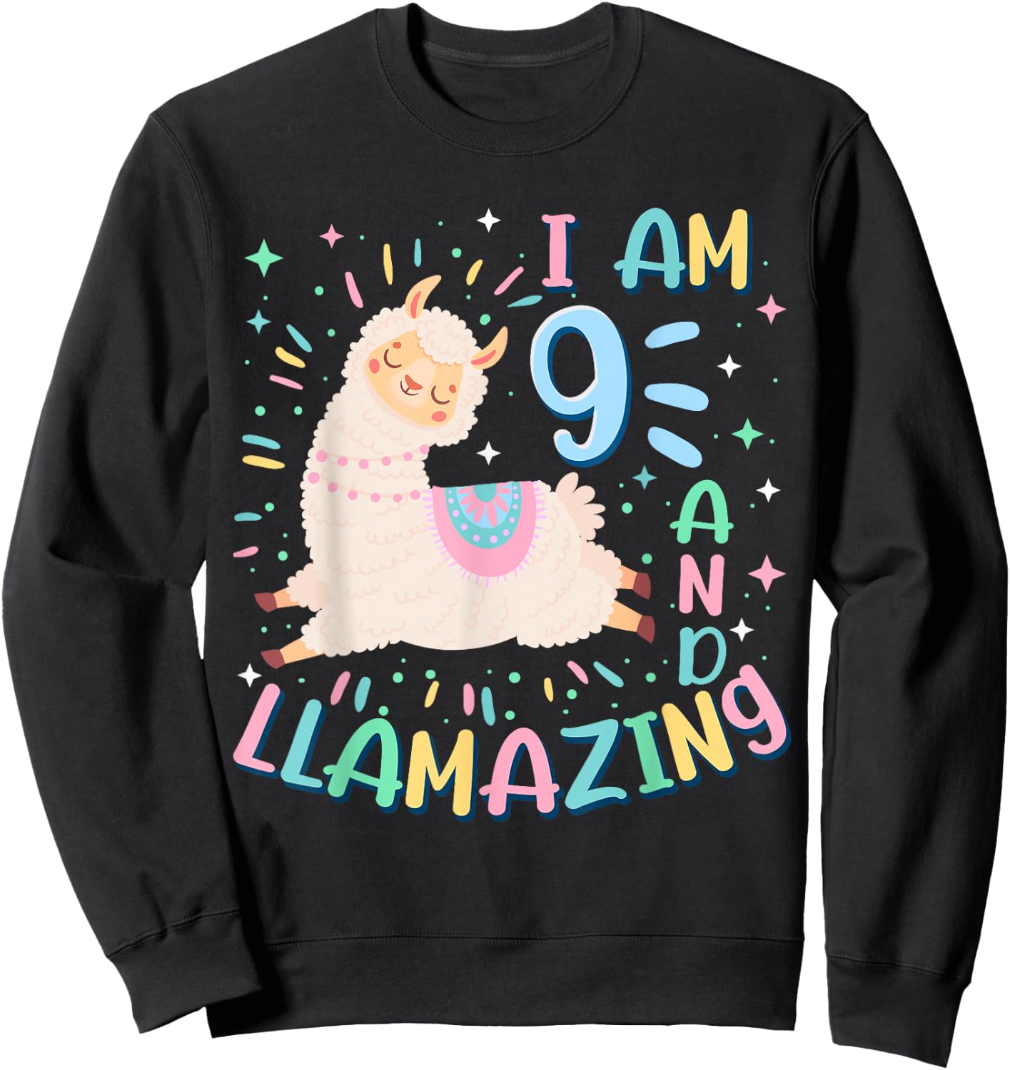 9th Birthday I Am 9 Years Old And Llamazing Llama Girl Teens Sweatshirt - Sweatshirt | Black