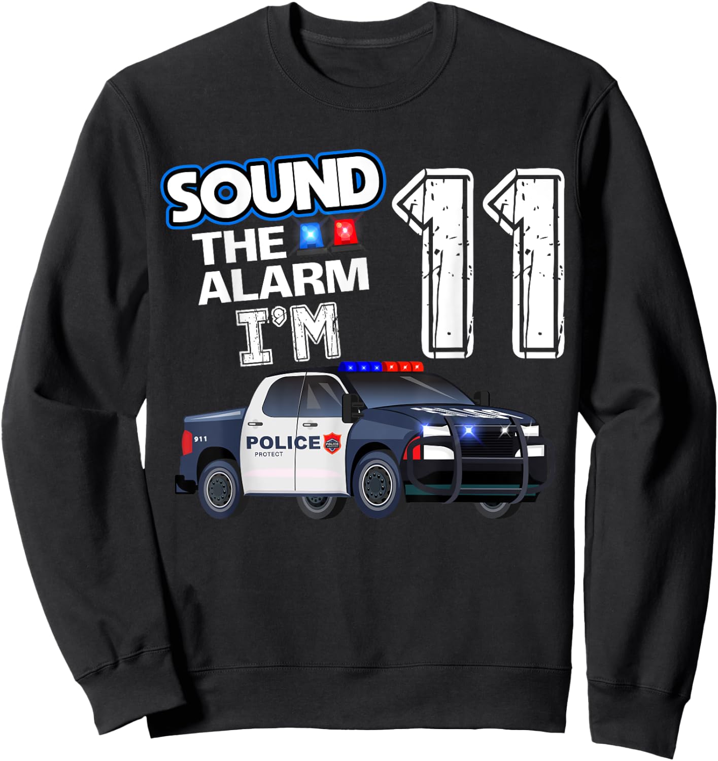 11th B-Day Police Car Policeman Officer Birthday 11 Year Old Sweatshirt - Sweatshirt | Black