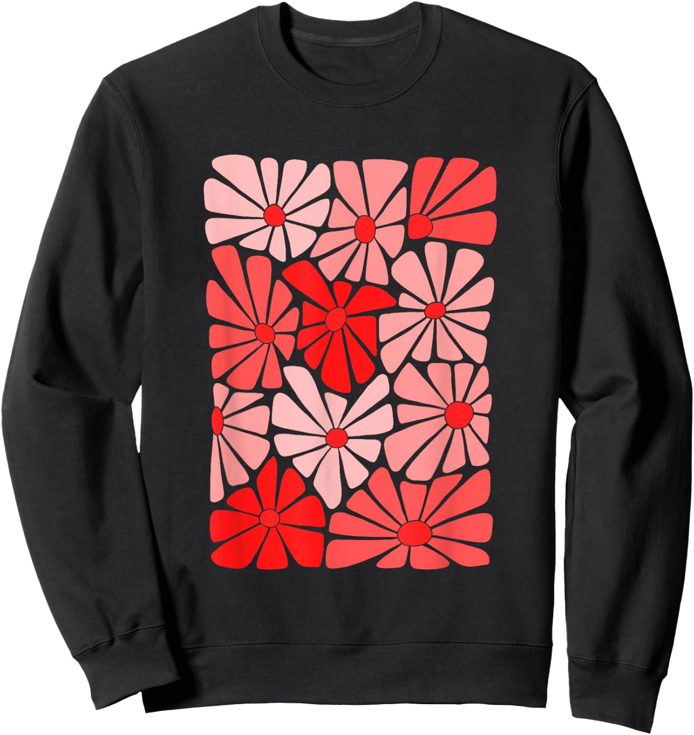 Red Color Flowers Block Red Graphic Sweatshirt - Sweatshirt | Black