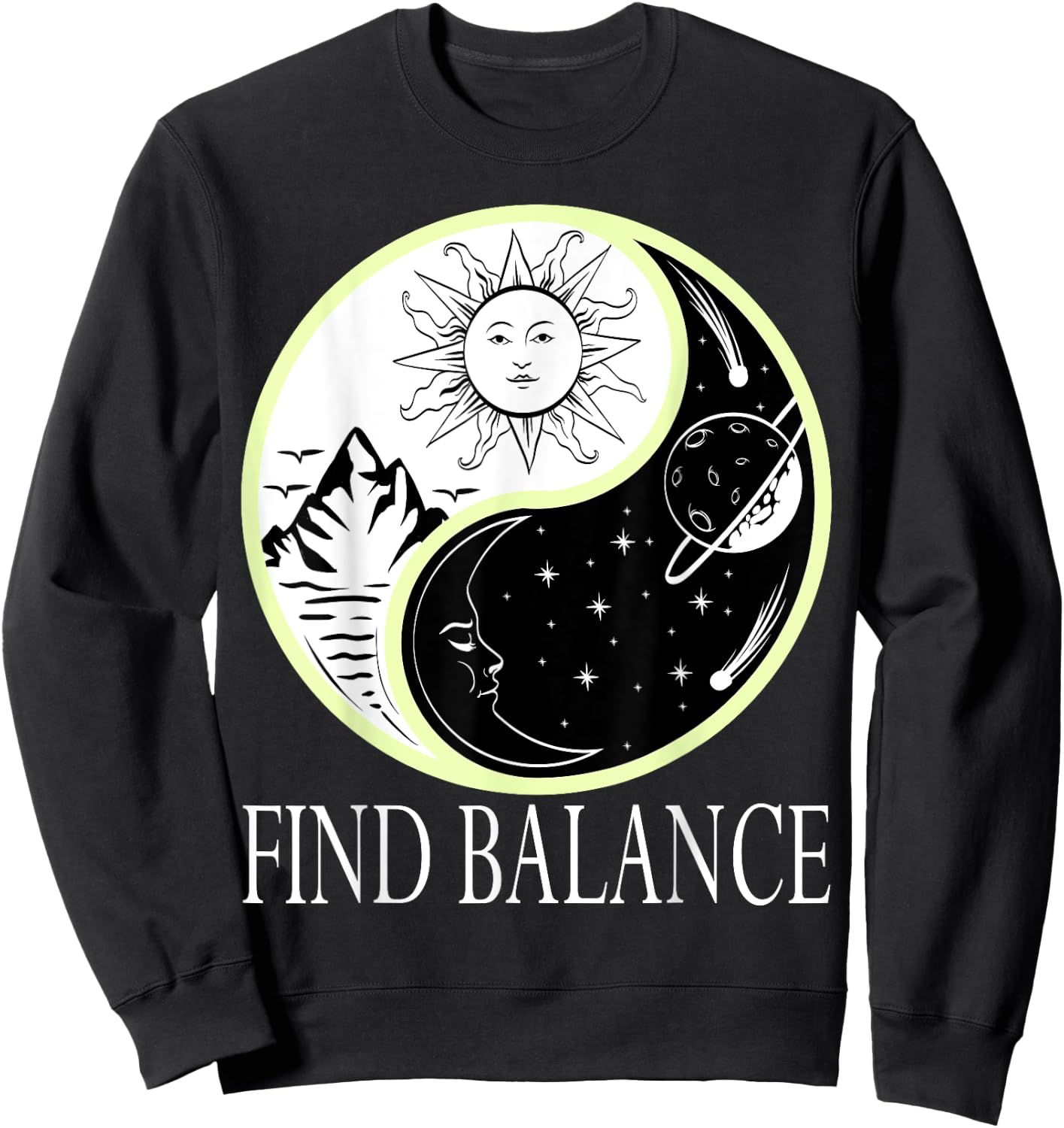 Find Balance Yin Yang Positive Vibes Yoga Motivation Sweatshirt - Sweatshirt | Black