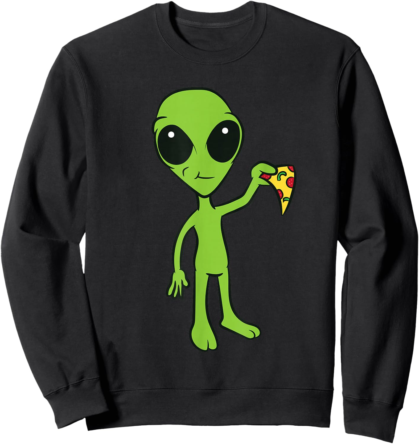 Alien With Pizza Slice Ufo Cute Alien Eating Pizza Sweatshirt - Sweatshirt | Black