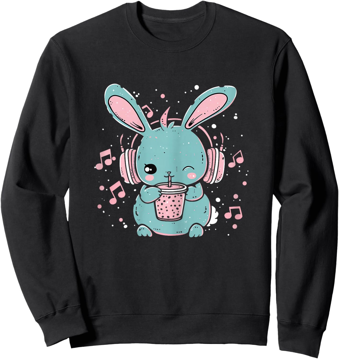 Bunny Boba Bubble Tea Music K-Pop Cute Kawaii Kids Girls Sweatshirt - Sweatshirt | Black