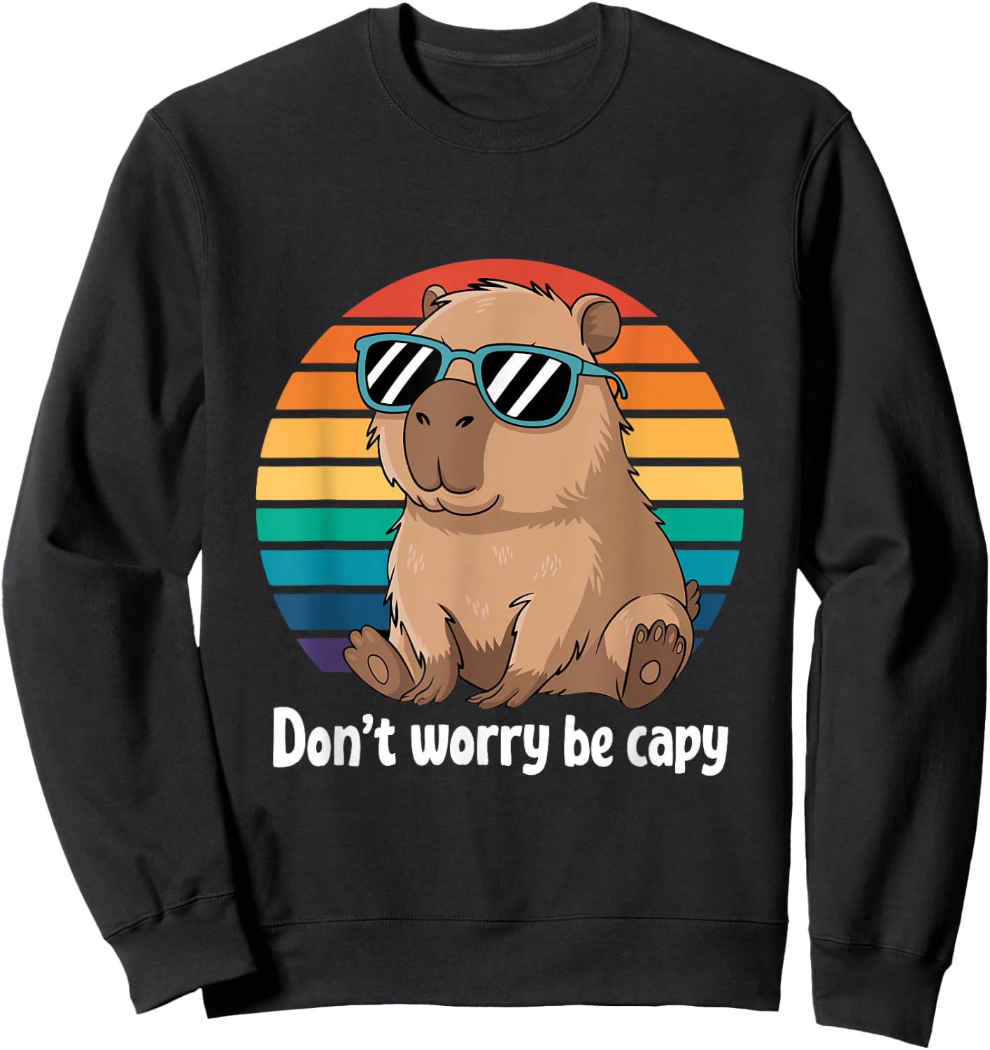 Capybara Dont Worry Be Cappy Boys Girls Funny Retro Capybara , black Sweatshirt - Sweatshirt | Black
