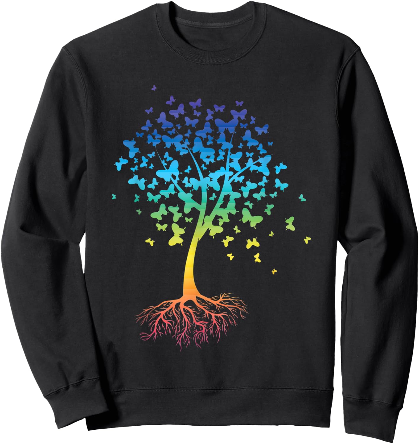 Colorful Butterfly Tree Root Environment Inspiration Sweatshirt - Sweatshirt | Black