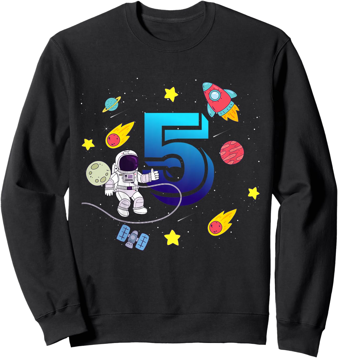 Kids 5 Years Old Birthday Boy Astronaut Outer Space Galaxy Sweatshirt - Sweatshirt | Black