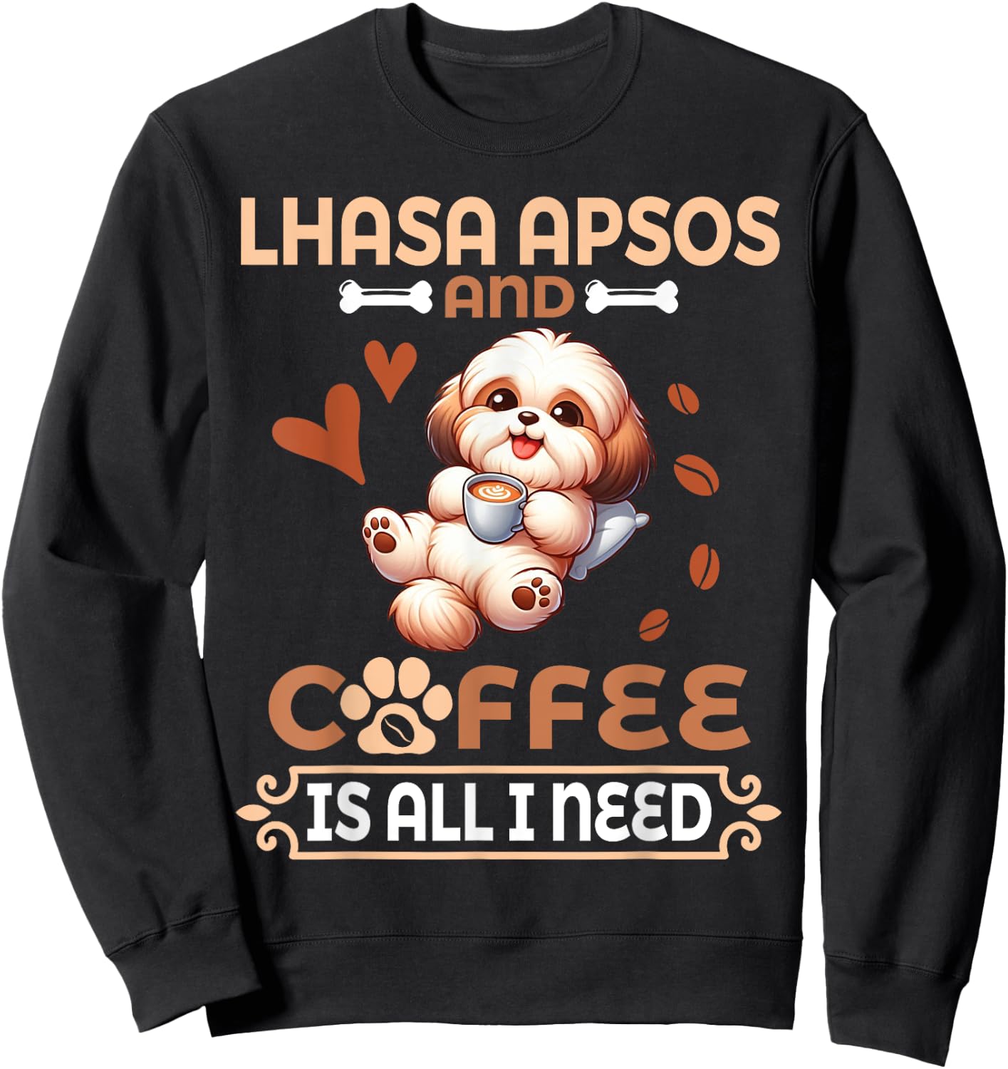 Mom Daddy Drinker Dog Drinking Coffee Lhasa Apso And Coffee Sweatshirt - Sweatshirt | Black