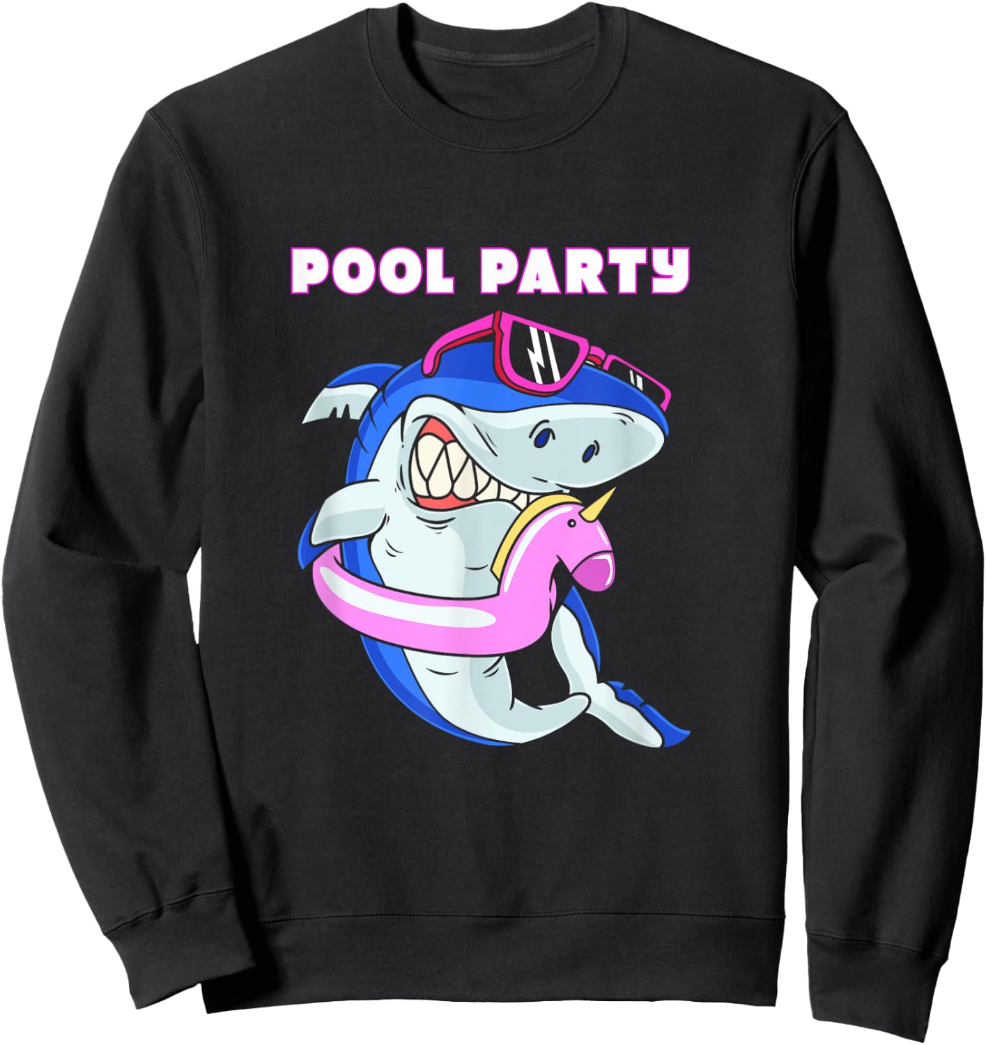 Cute Pool Party Squad Unicorn Shark With Sunglasses Sweatshirt - Sweatshirt | Black