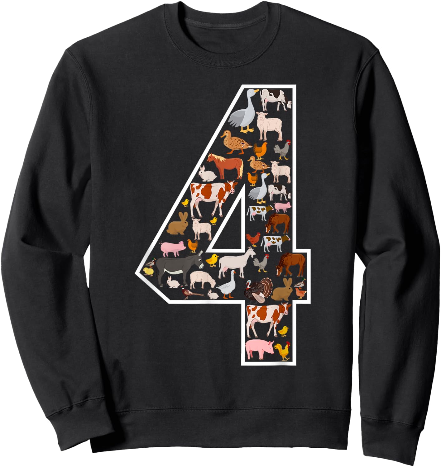 4th Birthday Farm Animals Themed Party 4 Year Old Sweatshirt - Sweatshirt | Black