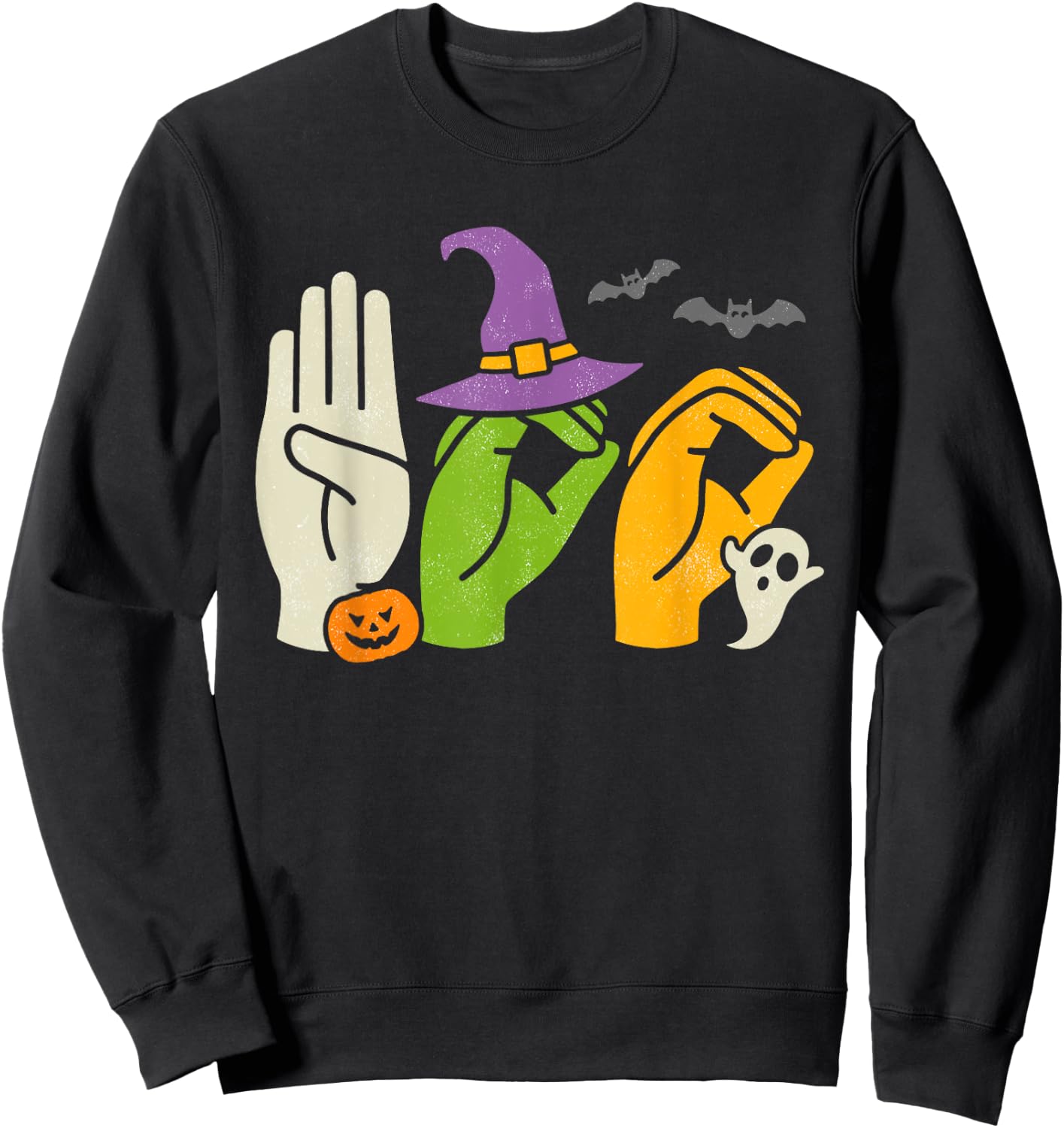 Boo Hands American Sign Language Pride ASL Halloween Witch Sweatshirt - Sweatshirt | Black