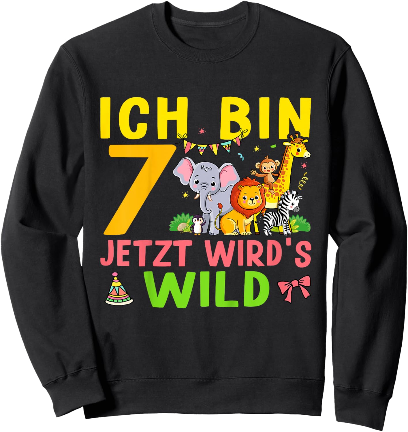 Ich Bin 7 Jetzt Wird's Wild Geburtstag Dschungel Zoo Tiere Sweatshirt - Sweatshirt | Black