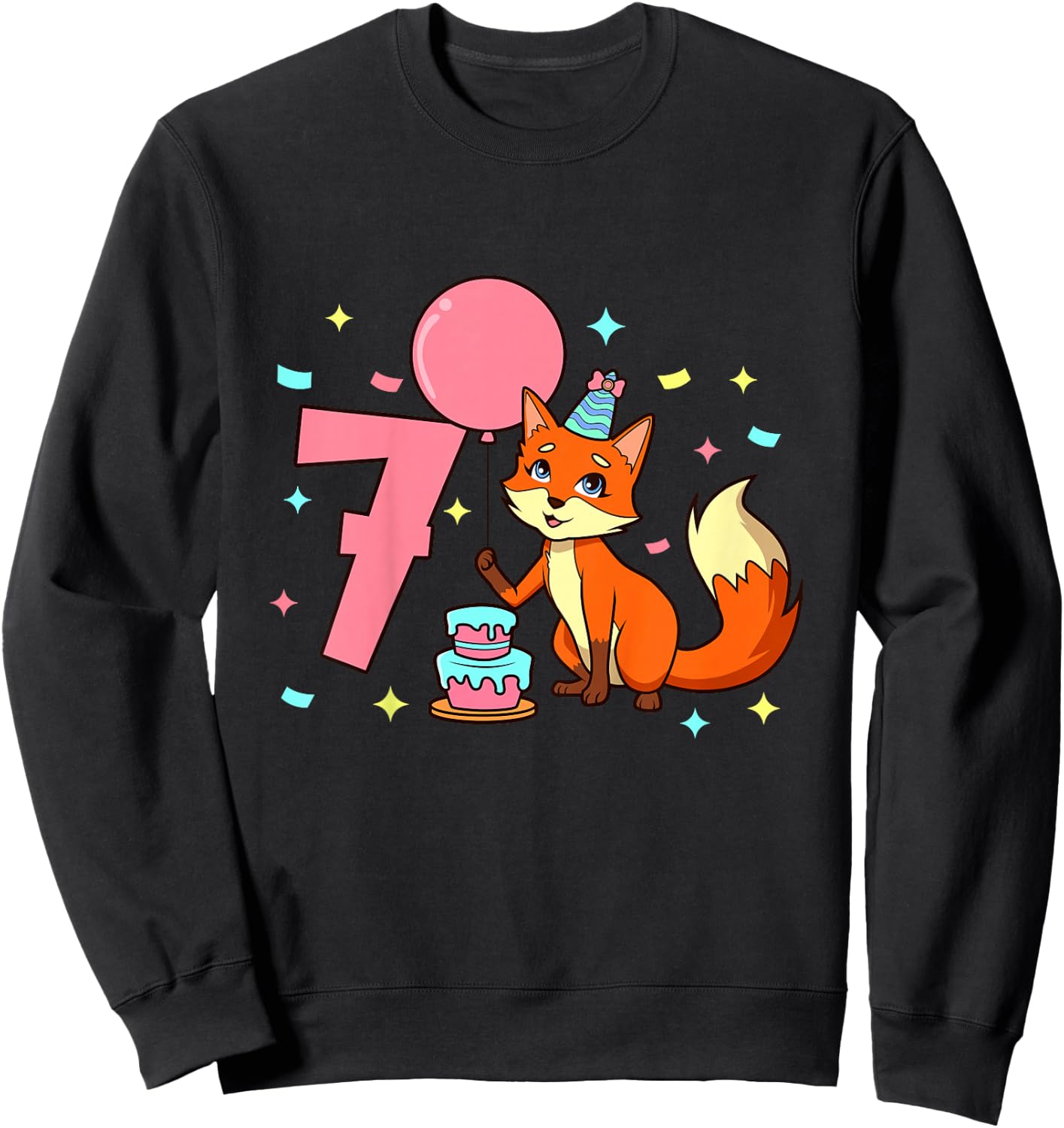 Children's Birthday Shirt Fox - Girls Birthday 7 Years , black Sweatshirt - Sweatshirt | Black