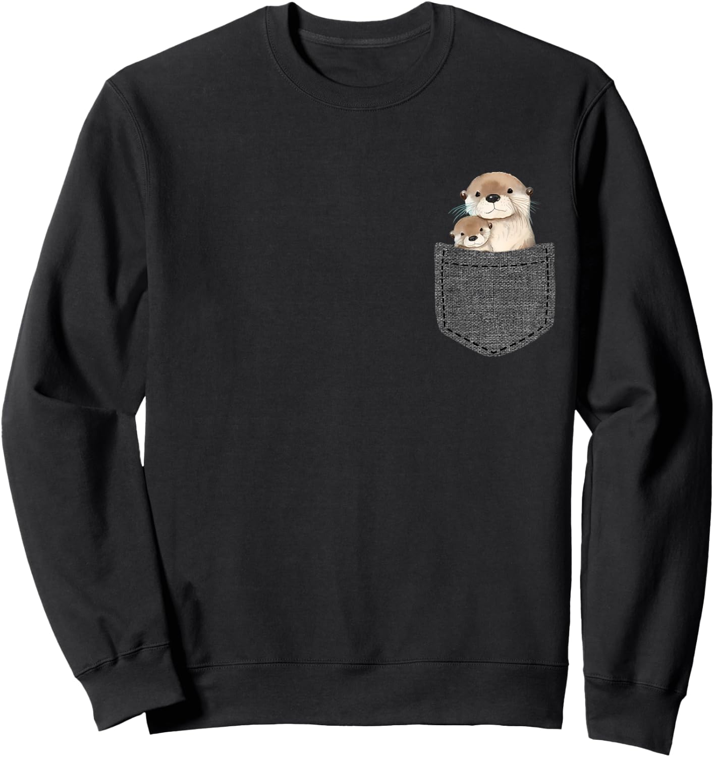 Otter Lover Pocket Gifts -Adults & Kids Black Small Cartoon Short Sleeve Sweatshirt - Sweatshirt | Black