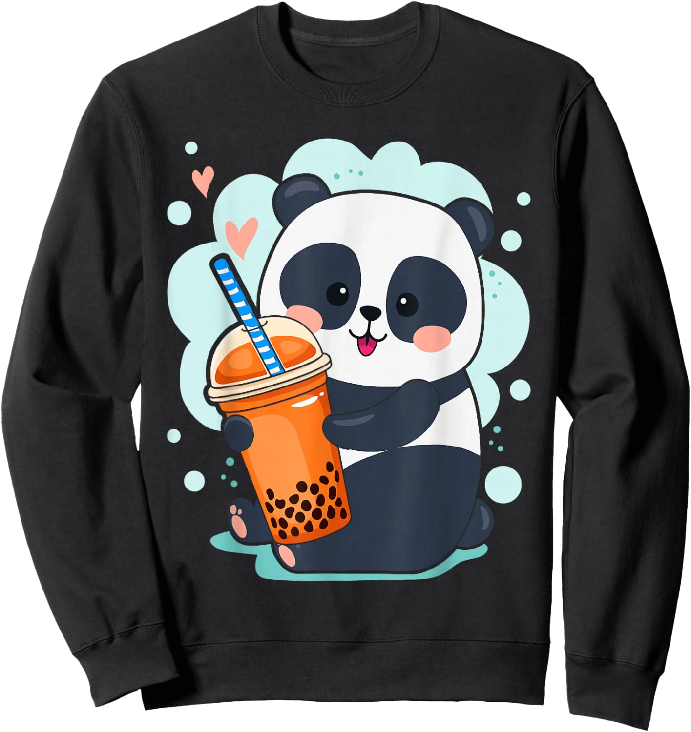 Kawaii Panda Anime Boba Drink Bubble Tea Tapioca Small Sweatshirt - Sweatshirt | Black