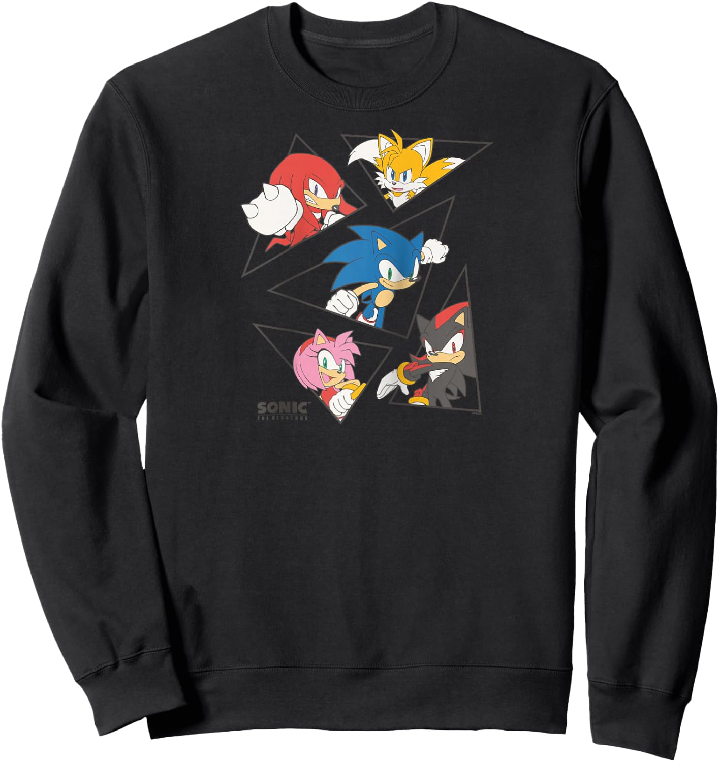 Sonic The Hedgehog Main Characters Triangle Portraits Retro Raglan Baseball Sweatshirt - Sweatshirt | Black
