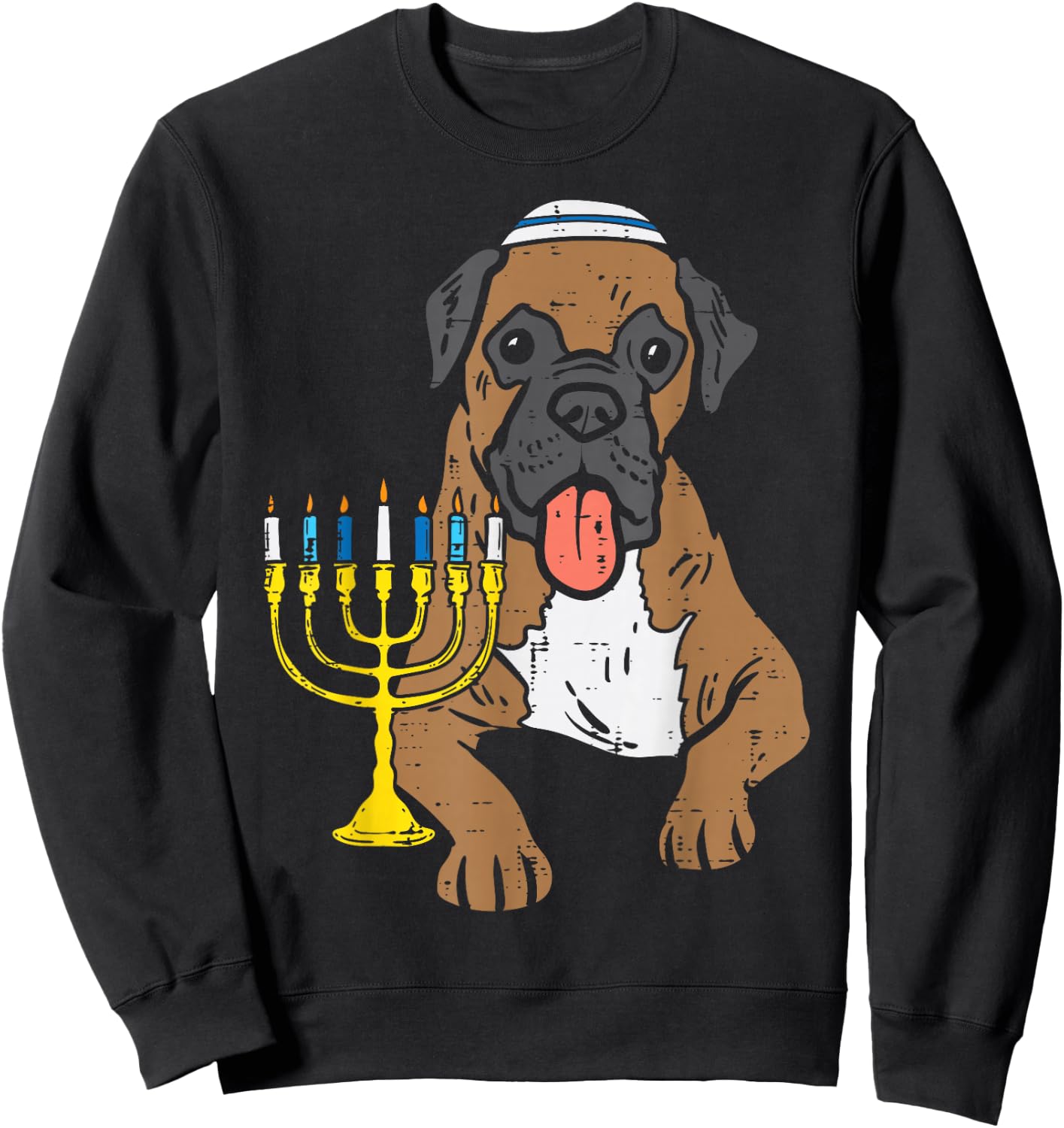 Jewish Boxer Dog Menorah Hanukkah Pajamas Chanukah PJs Sweatshirt - Sweatshirt | Black