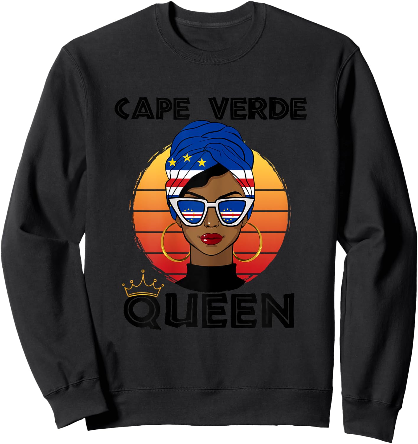 Cabo Verdian Queen African Queen Cabo Verde Flag Cabo Verde , white, Female X-Small Sweatshirt - Sweatshirt | Black