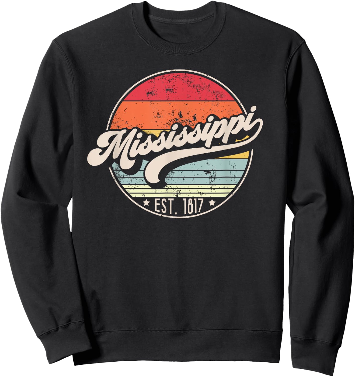 Retro Mississippi Home State MS Cool 70s Style Sunset Sweatshirt - Sweatshirt | Black