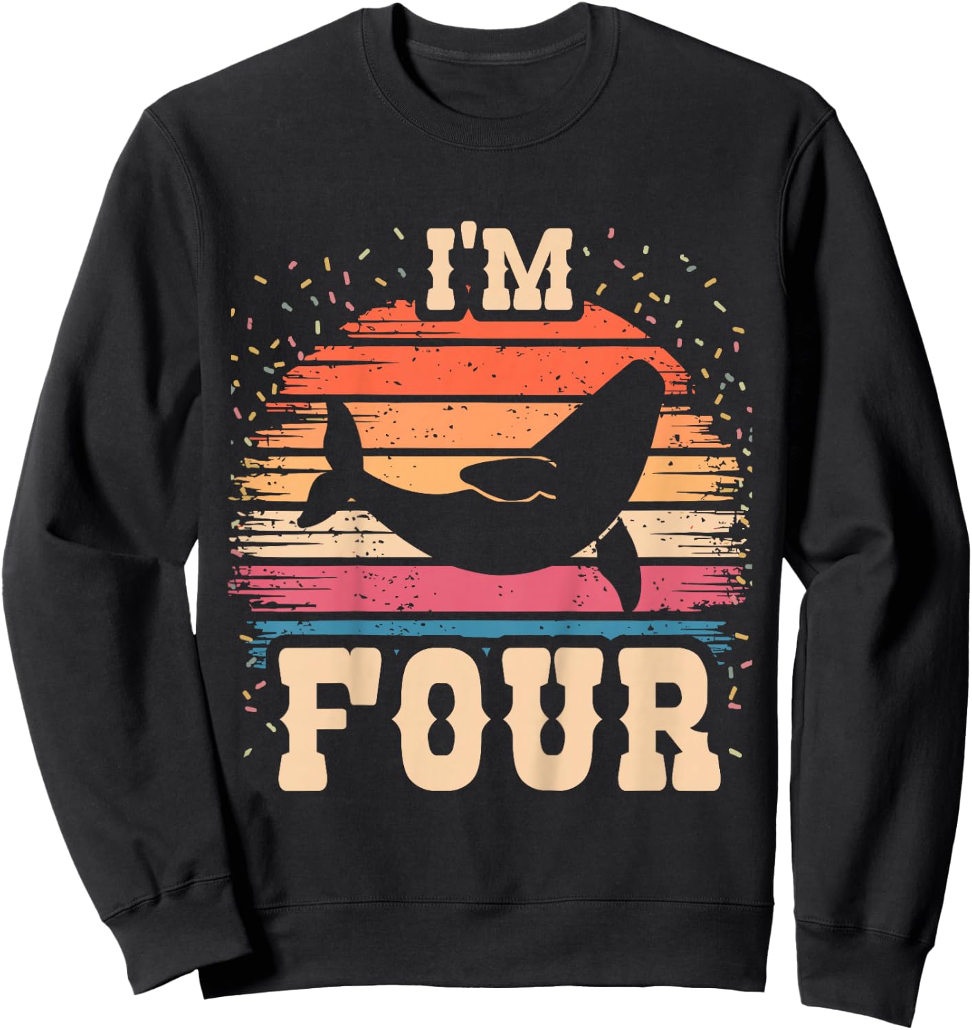 Kids Whale 4 Year Old Birthday Boy Girl 4th Whale Birthday Sweatshirt - Sweatshirt | Black