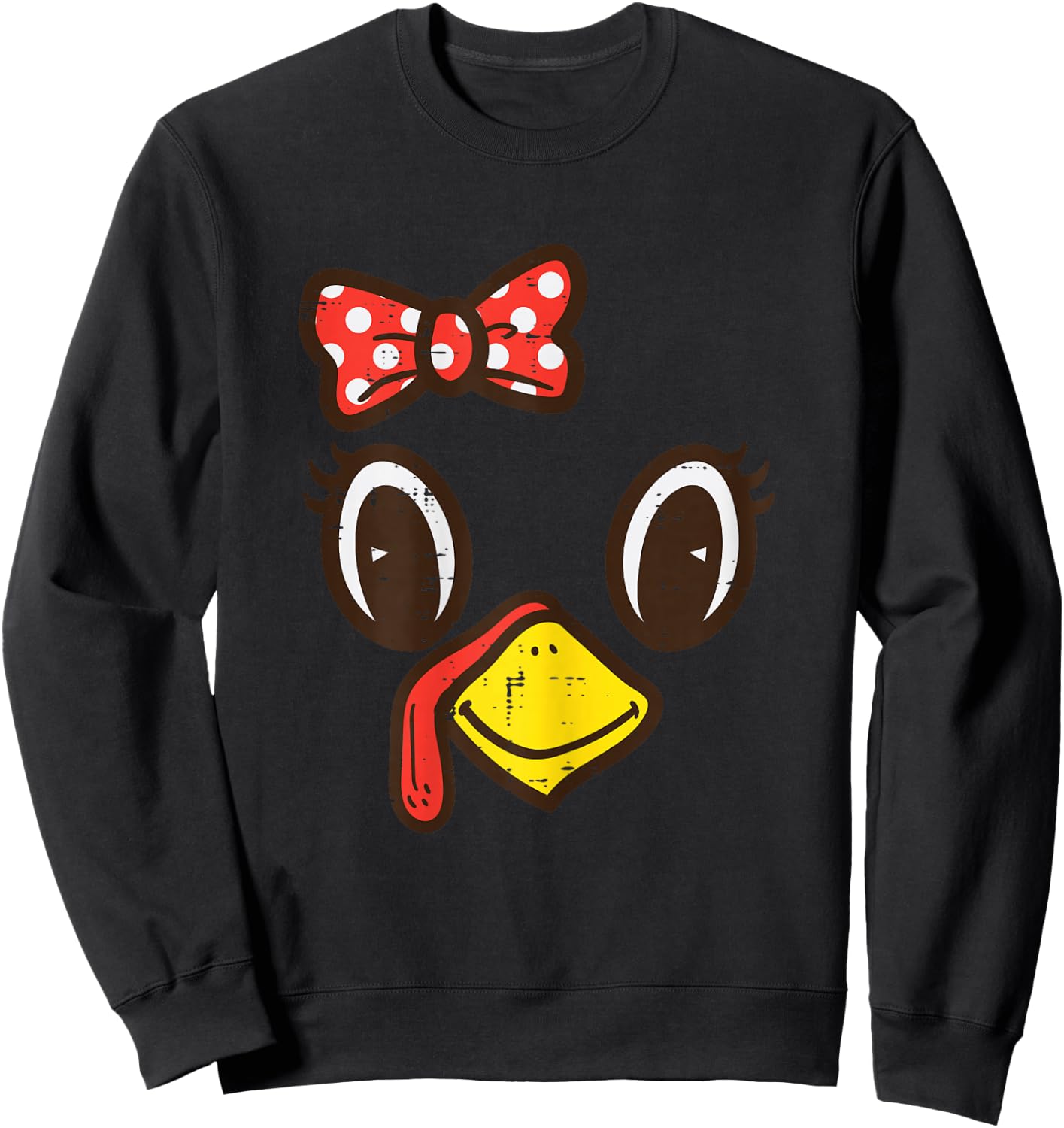 Cute Turkey Face Ribbon Thanksgiving Kid Toddler Girls Women Sweatshirt - Sweatshirt | Black