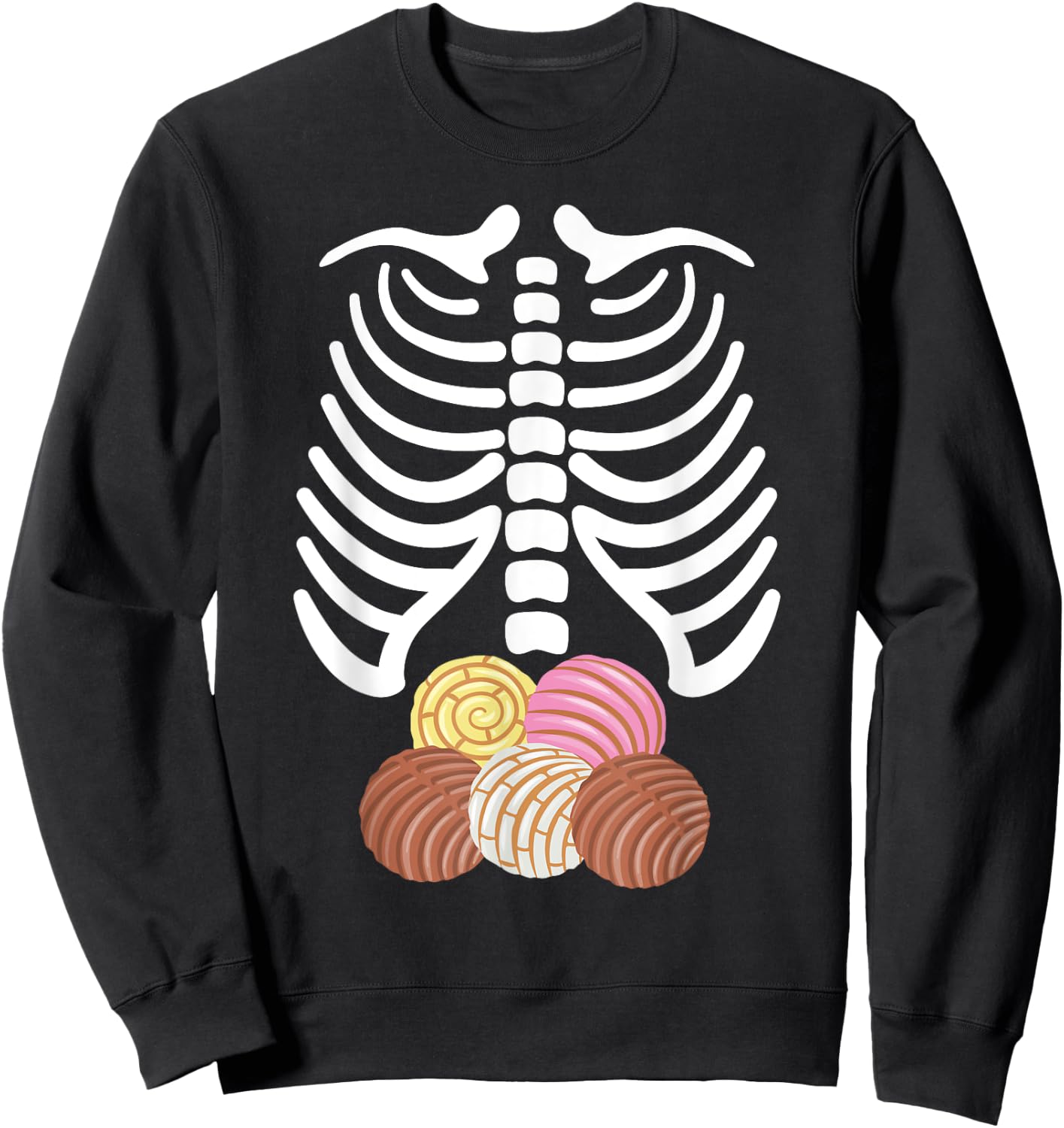 Skeleton Rib Cage with Mexican Pan Dulce Concha Sweatshirt - Sweatshirt | Black