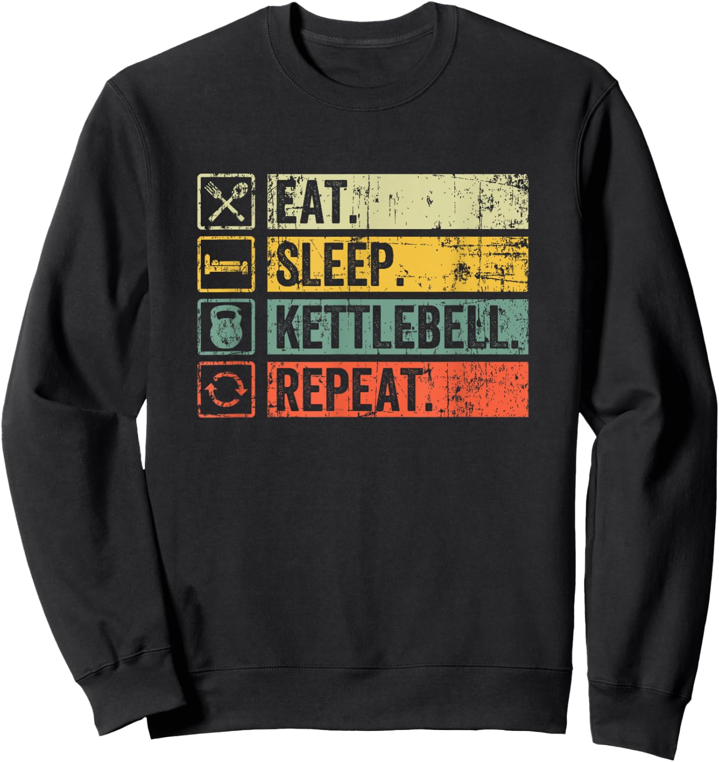 Retro Eat Sleep Kettlebell Repeat Fitness Gym Men Sweatshirt - Sweatshirt | Black