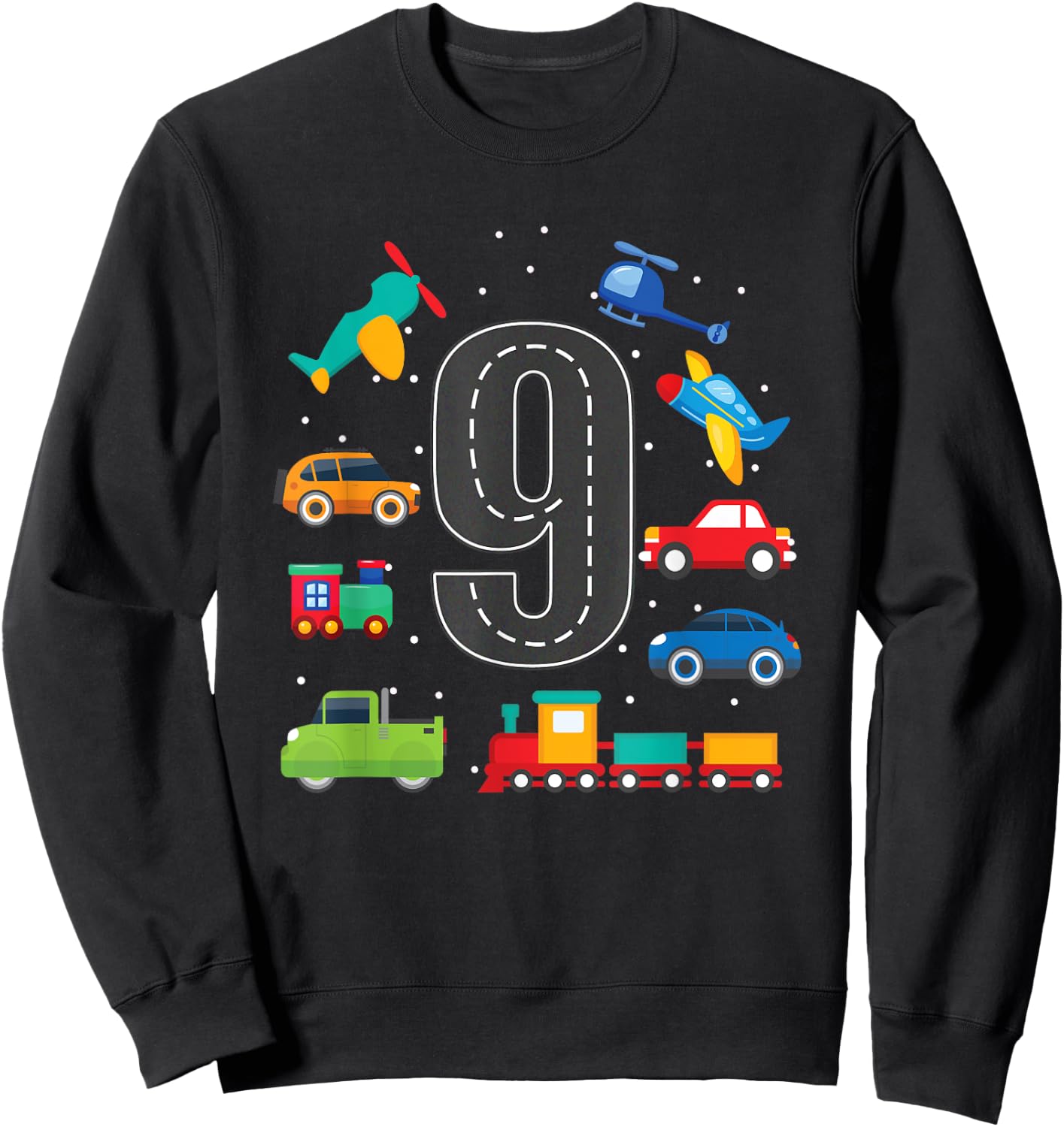 9 Year Old Transportation Birthday Boy 9th Toddler Truck Car Sweatshirt - Sweatshirt | Black