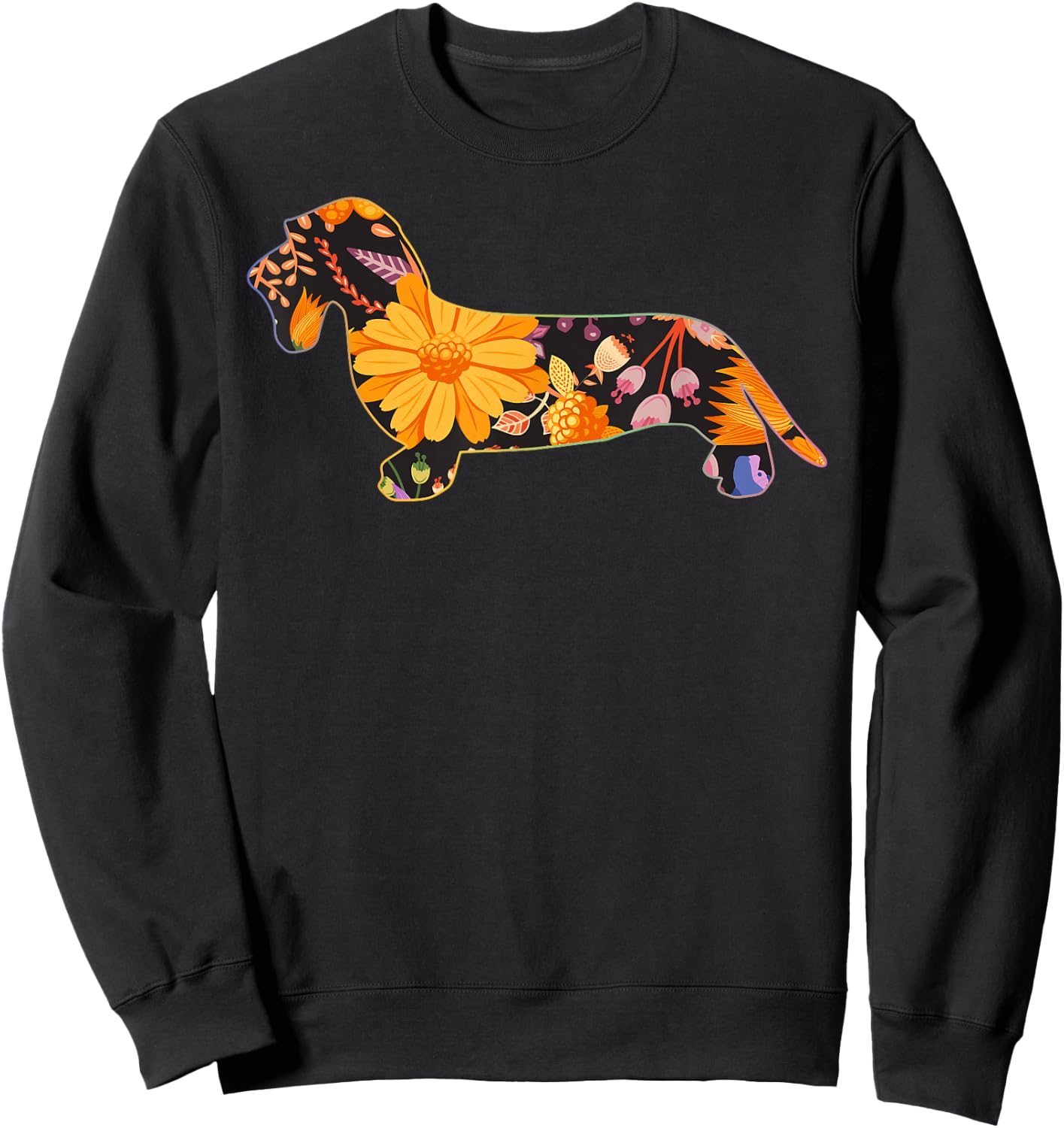 Dachshund Wire Hair Floral Flower Vintage Retro Sweatshirt - Sweatshirt | Black
