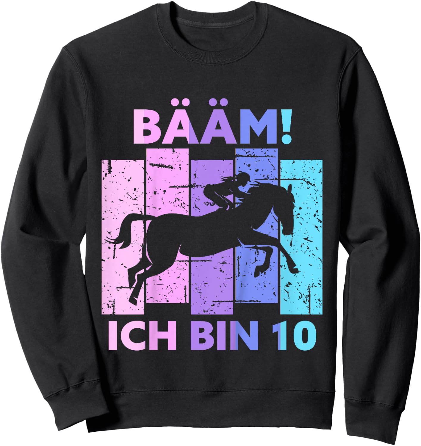 Children's 10th Birthday Girl Ten Years Old Horse BÄM! I Am 10 , black Sweatshirt - Sweatshirt | Black