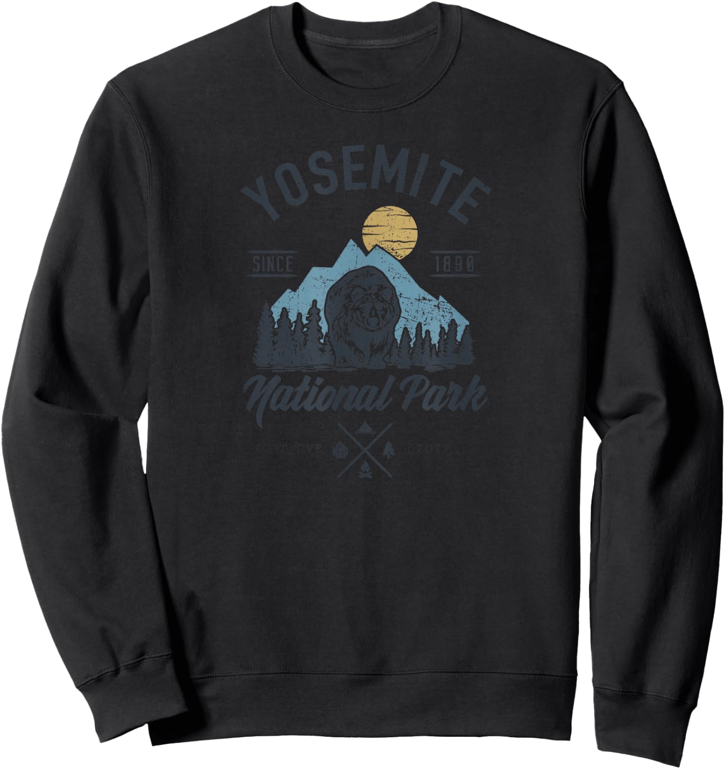 Vintage Yosemite National Park Retro Mountains Nature Lover Sweatshirt - Sweatshirt | Black