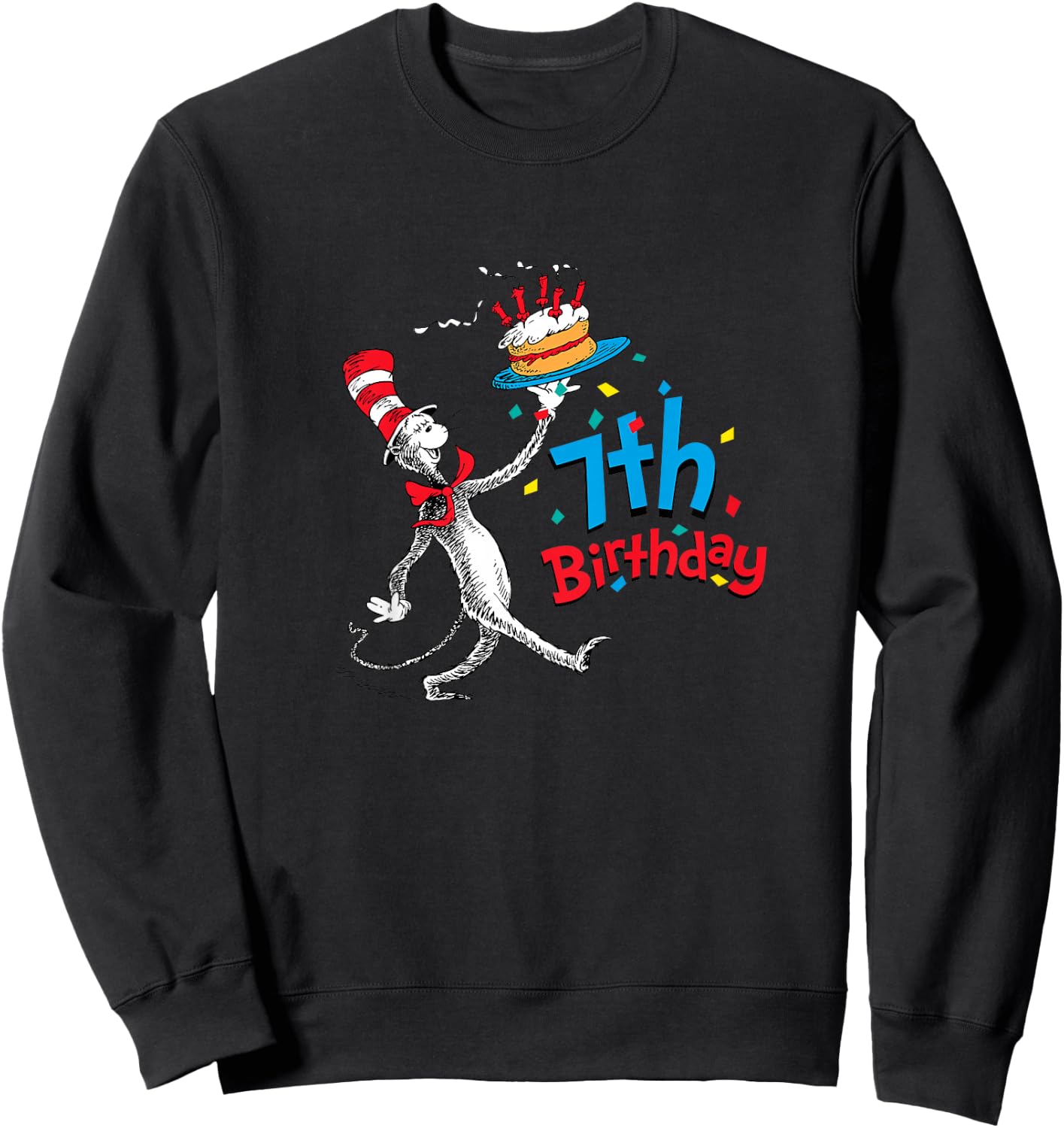 Dr. Seuss Cat in the Hat 7th Birthday Sweatshirt - Sweatshirt | Black