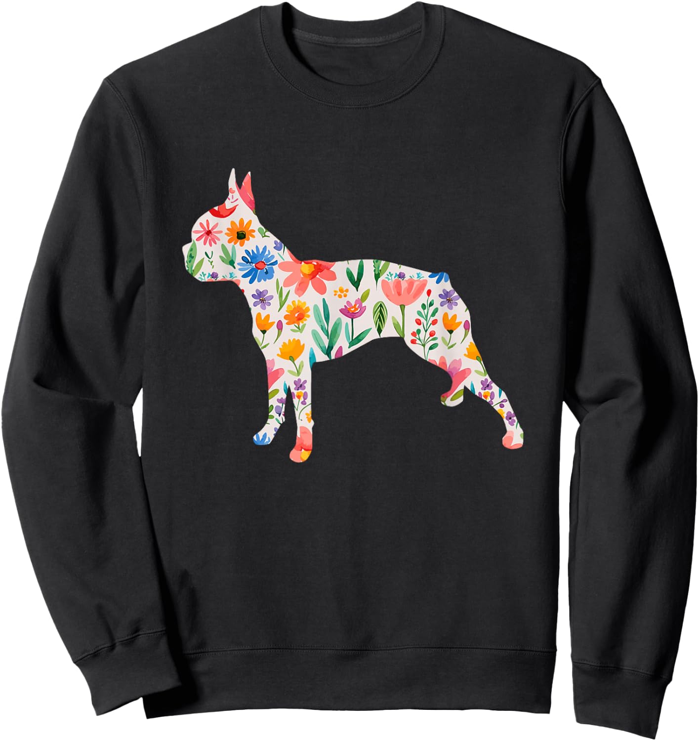 Boston Terrier Watercolour Flowers Design Sweatshirt - Sweatshirt | Black
